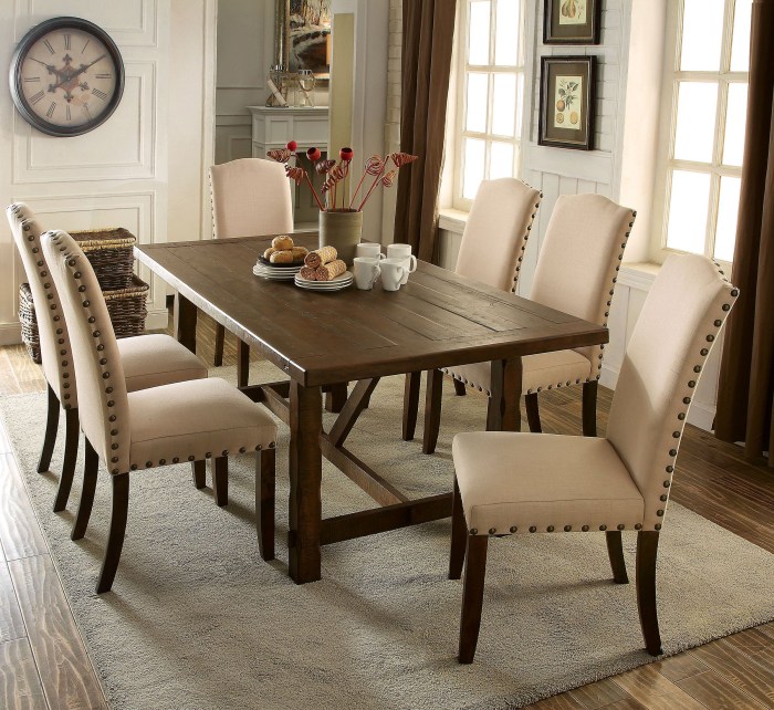 Dining set rustic walnut furniture room piece rectangular table sets brentford america felicity wood chairs modern overstock style ivory tables